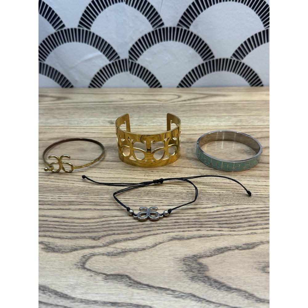 Lot Of 4 Arbonne Logo Bracelets Cuff, Cinch, Hook, Gold, Silver